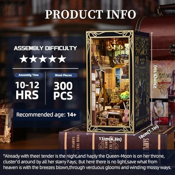 DIY BOOK NOOK KIT, MINIATURE DOLLHOUSE BOOKNOOK KIT, 3D WOODEN PUZZLE BOOKEND BOOKSHELF INSERT DECOR WITH LED LIGHT FOR TEENAGERS AND ADULTS (PIANIST WITH NIGHTINGALE) - Image 2